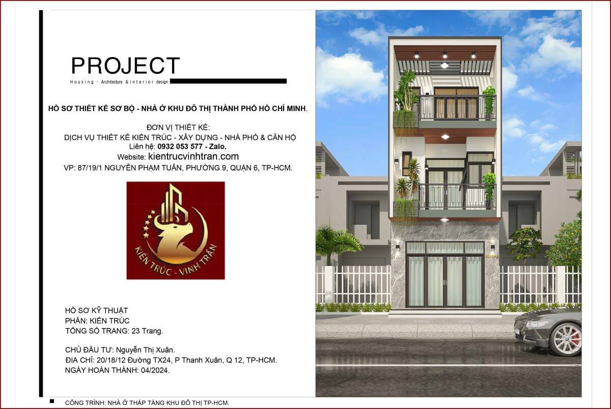Trang bìa bộ hồ sơ bản vẽ thi công xây dựng kiến trúc nhà phố hiện đại.