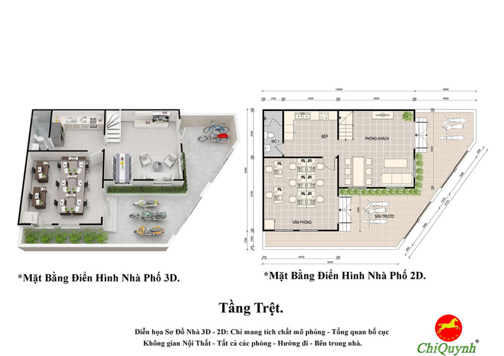 Bản vẽ 3D mặt bằng điển hình nhà phố bất động sản 01