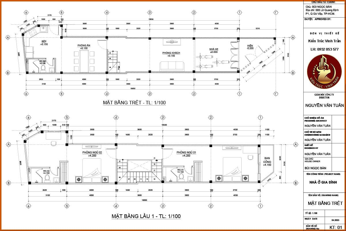 Bản vẽ kiến trúc nhà phố 2 tầng.