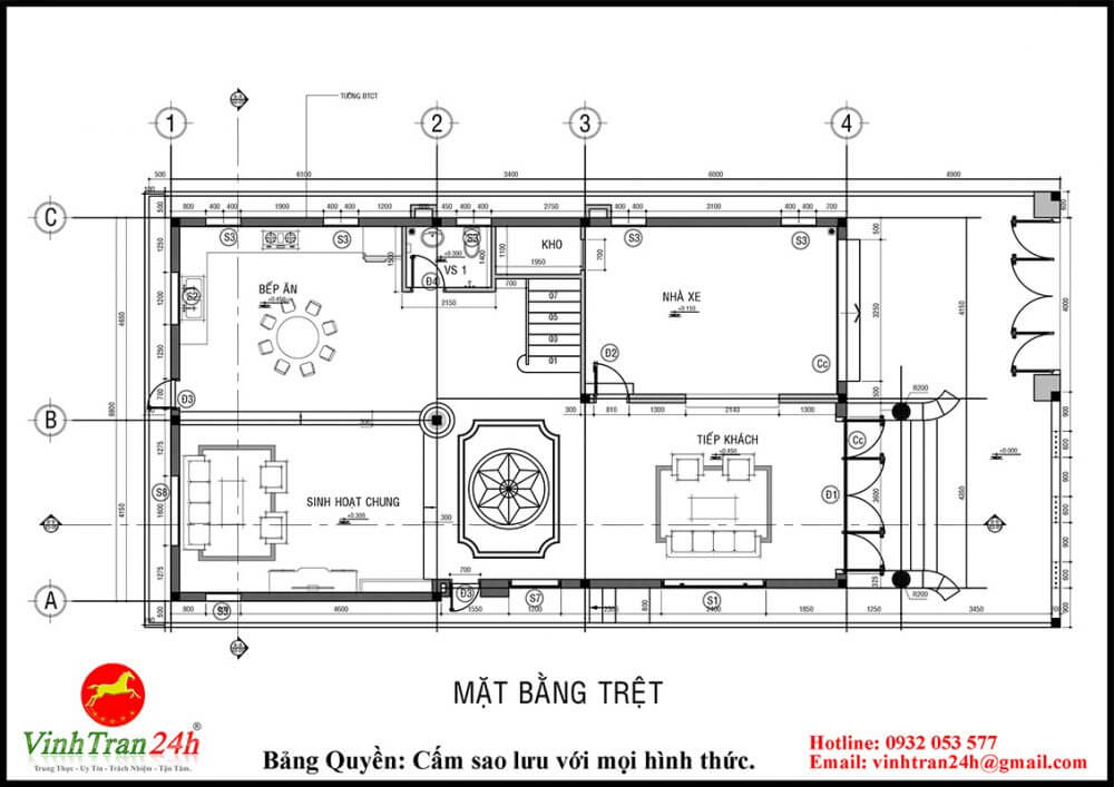 bản vẽ thi công mặt bằng trệt