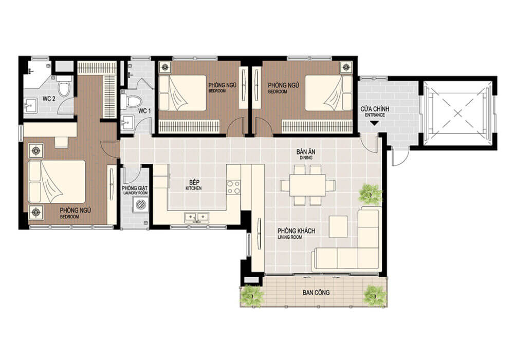 Mặt bằng căn hộ mẫu 2D floorplan.