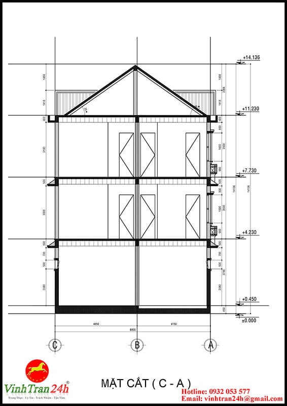 Mặt cắt chính bản vẽ công trình.