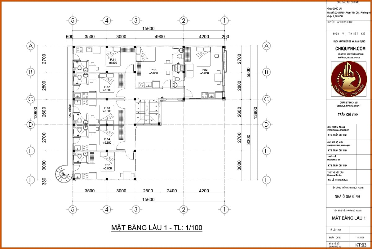 Bản vẽ kỹ thuật mặt lầu 1 - 2.