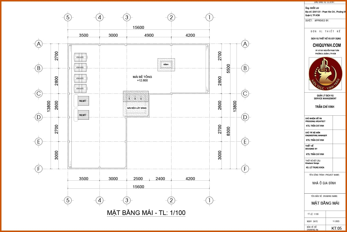 Bản vẽ kỹ thuật mặt bằng Mái.