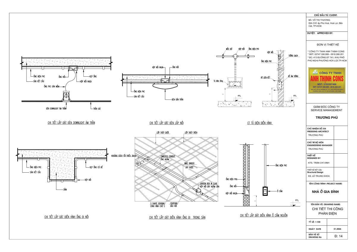 Bản vẽ chi tiết lắp đặt thiết bị điện nhà phố chuẩn kỹ thuật. Hồ sơ vẽ thuê bản vẽ điện nước (M&E) cung cấp thông số cao độ, định vị ổ cắm, công tắc hỗ trợ nhà thầu thi công nhanh chóng, không sai sót.