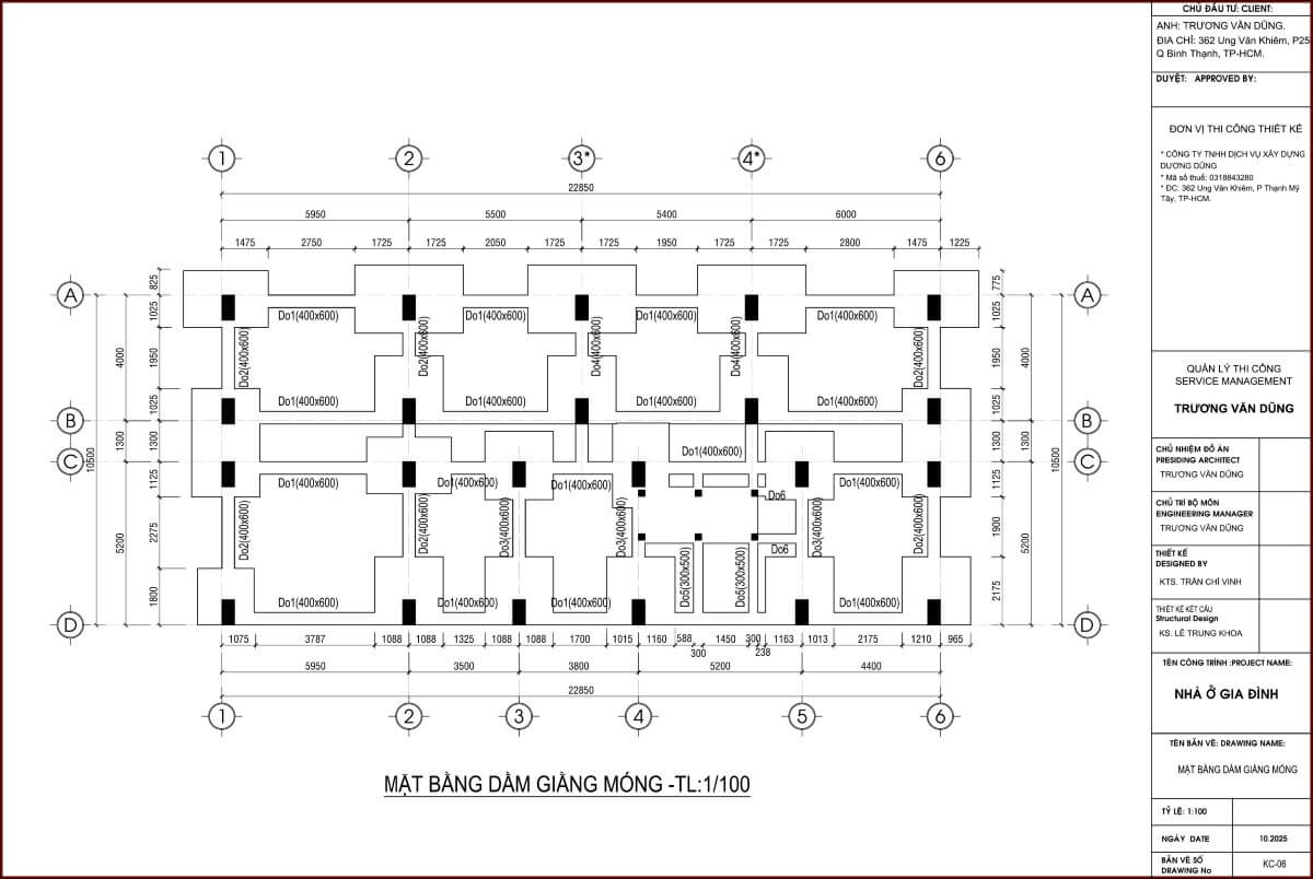 Bản vẽ kết cấu mặt bằng dầm giằng móng cho công trình nhà phố khách sạn