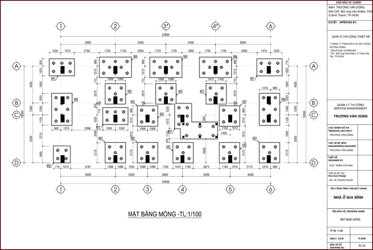 Bản vẽ kết cấu mặt bằng móng công trình nhà phố khách sạn