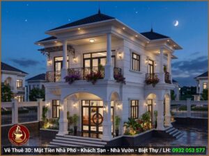 Mẫu 3D mặt tiền biệt thự tân cổ điển đẹp cho hồ sơ thầu xây dựng.
