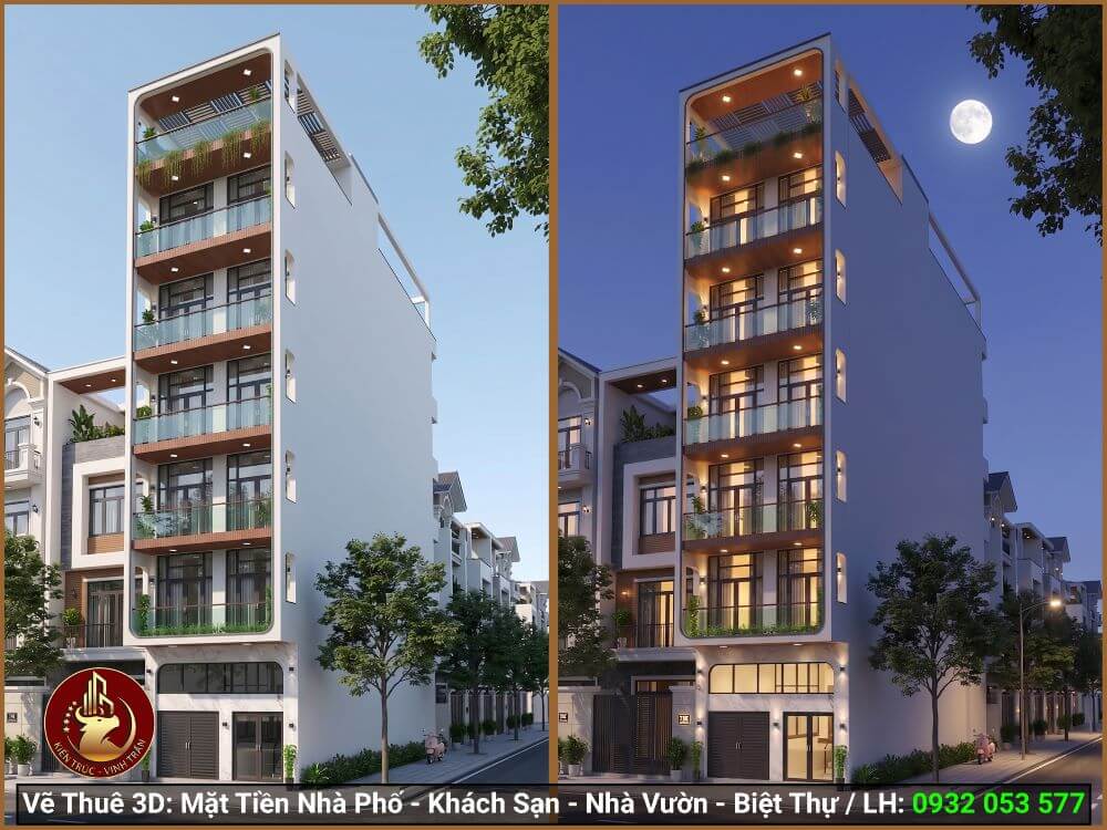 Mẫu 3D mặt tiền nhà cao tầng đẹp cho nhà thầu và công ty xây dựng.