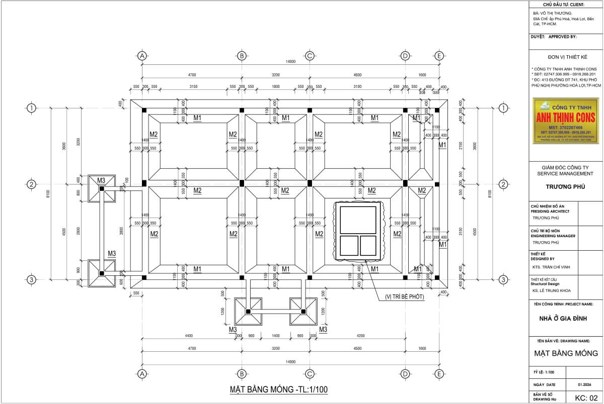 Bản vẽ Cad mặt bằng kết cấu móng chuẩn kỹ thuật cho nhà thầu thi công.