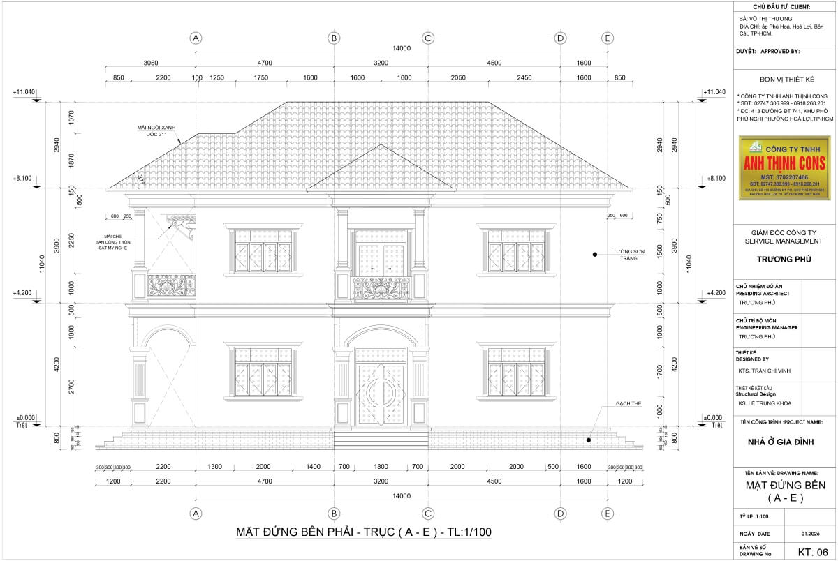Bản vẽ Cad mặt bên công trình chuẩn kỹ thuật hỗ trợ nhà thầu thi công xây dựng.