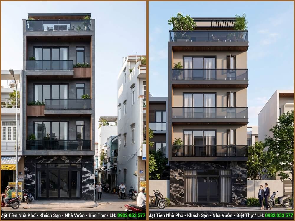 Mẫu thiết kế mặt tiền nhà phố đẹp 2027 phong cách hiện đại, sang trọng và tối ưu không gian xanh.