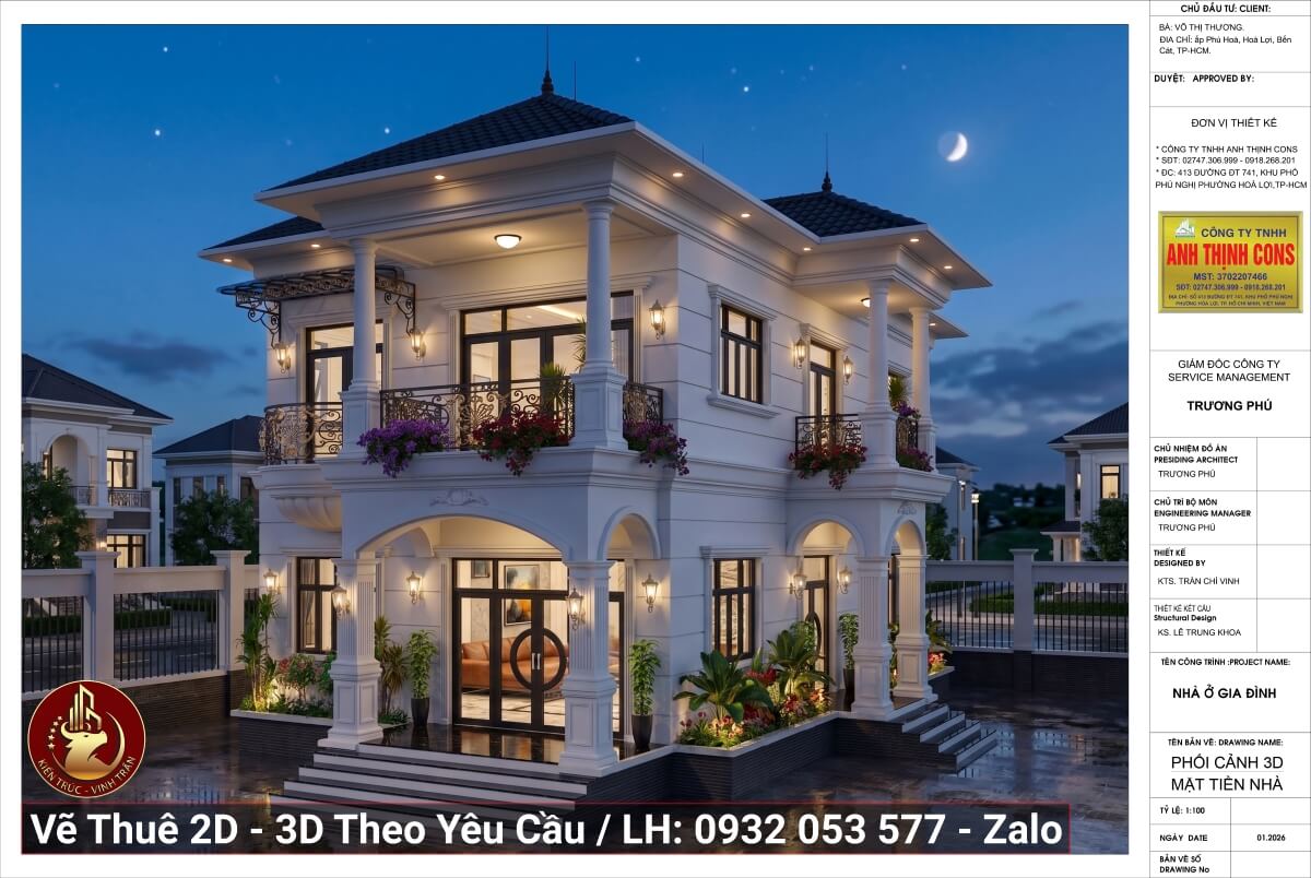 Phối cảnh 3D mặt tiền nhà đẹp hỗ trợ nhà thầu chốt phương án thi công.