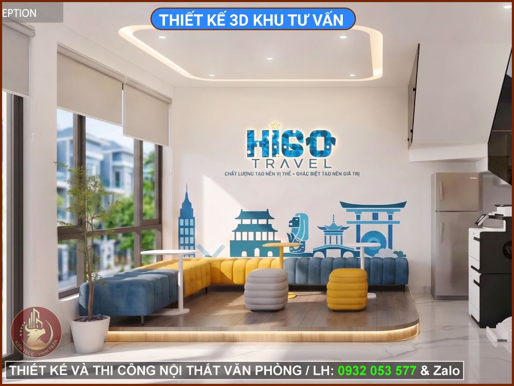 Phối cảnh thiết kế 3D văn phòng không gian mở, tối ưu ánh sáng và diện tích làm việc.